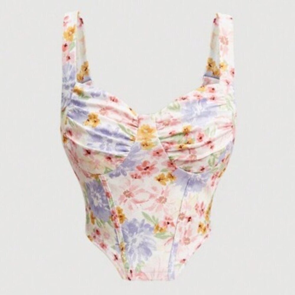SHEIN Floral Corset Bustier Top L NWT Coquette Cottagecore Summer Baddie